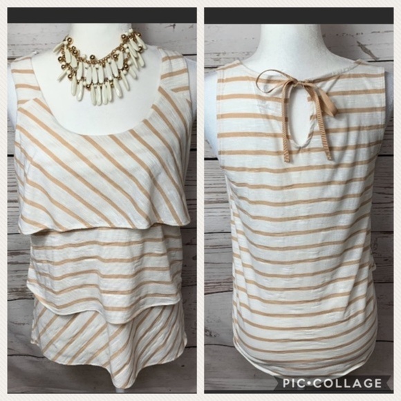 NWOT NY&C Cream & Tan Striped Tiered Tank Top - Picture 1 of 6